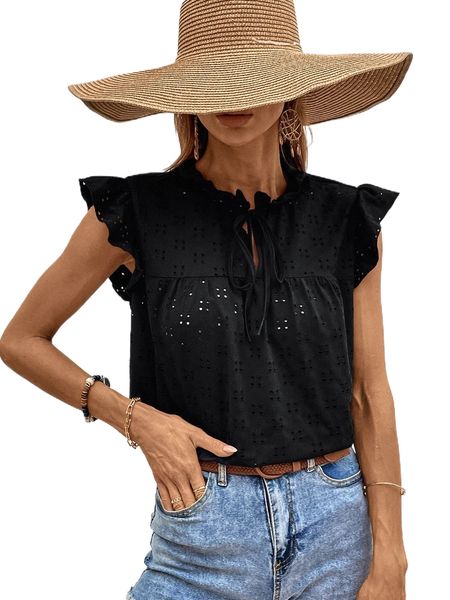 

frill tie neck butterfly sleeve schiffy tee r1qw#, White