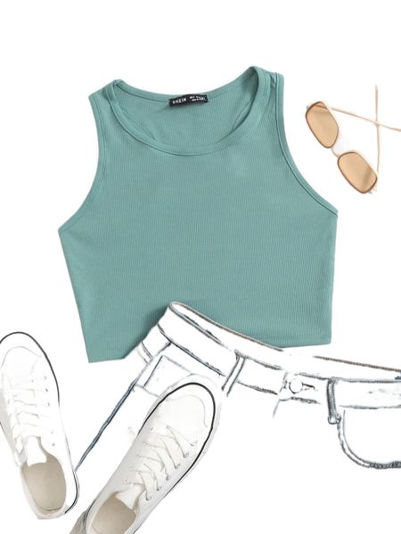

rib-knit crop tank t27d#, White