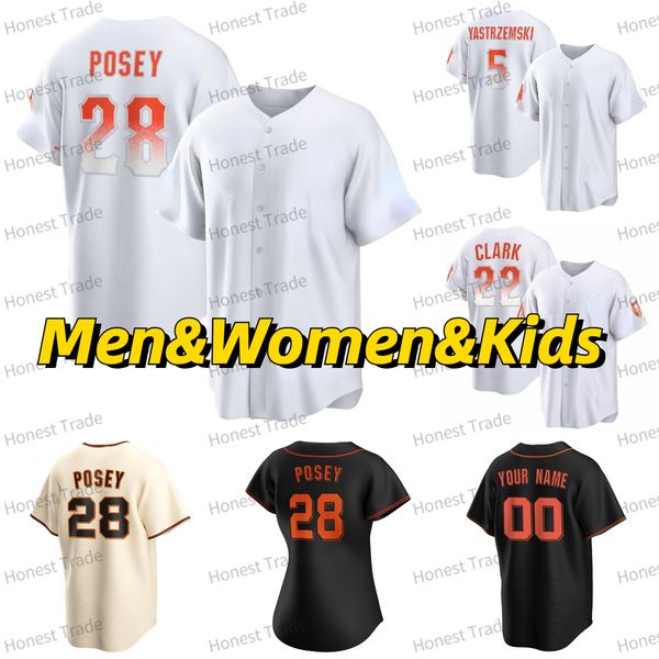 Benutzerdefinierte Buster Posey Baseball Jersey 35 Brandon Crawford Mike Yastrzemski Johnny Cueto Will Clark Evan Longoria Gabe Kapler Pence Bonds 2022 Männer Frauen Kinder Trikots