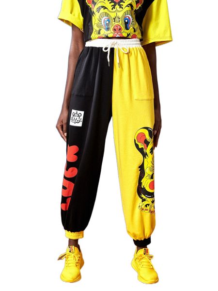 

x friederike hantel cartoon & letter graphic two tone sweatpants w1v1#, Black;white