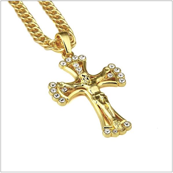 

pendant necklaces good quality big jesus cross necklace crystal star jewelry men hip hop long cuban chain out hiphop golden silver