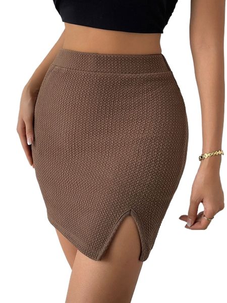

split hem bodycon skirt j5ib#, Black