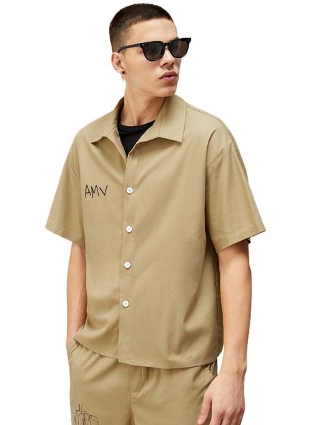 

x amv men letter graphic button front shirt k7fa#, White;black