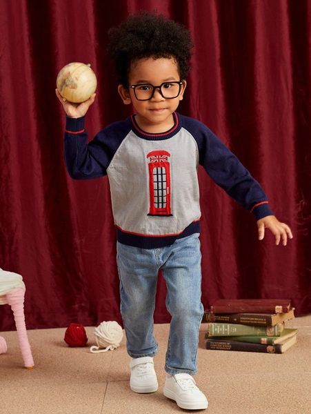 

toddler boys telephone booth pattern raglan sleeve sweater she, Blue