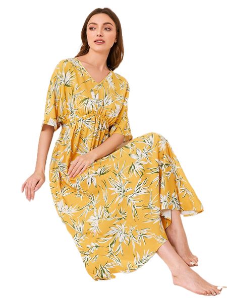 

floral print batwing sleeve night dress u9wr#, Black;red