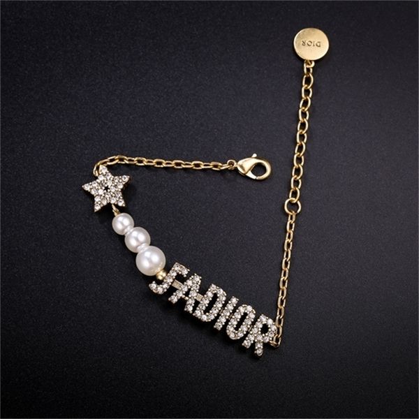 

2022 20% off designer jewelry d family letter chain ja full diamond five pointed star fashion bracelet for women, Black