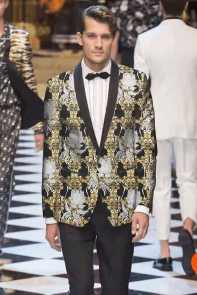 Moda Golden Jacquard Mens Tuxedos de casamento SHAWL LAPEL GROOMMMMENSMEN TUXEDOS Brand New Man Blazers Jacket Excelente 2 peças de 2 peças