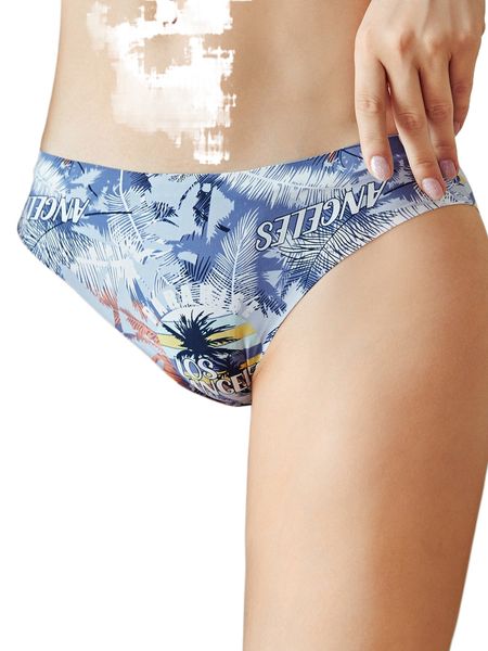 

letter & tropical print microfiber no show panty x2ev#, Black;red