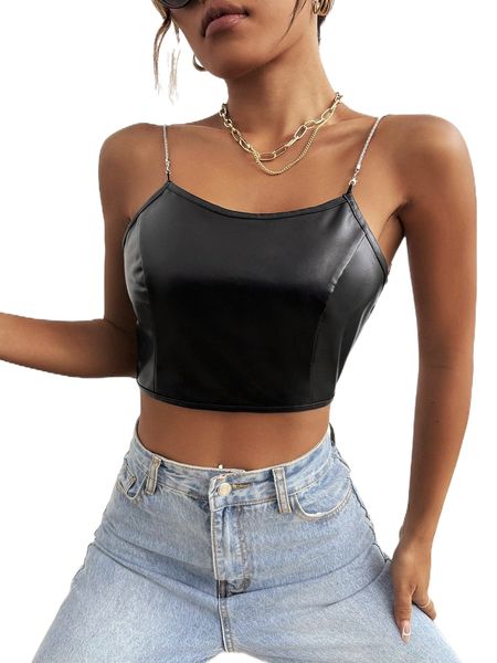 

chain detail backless pu cami k5dc#, White