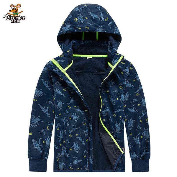 

fashion boy jackets 2022 winter kids printing outerwear waterproof windproof hooded jackets for children polar fleece jackets j220718, Blue;gray