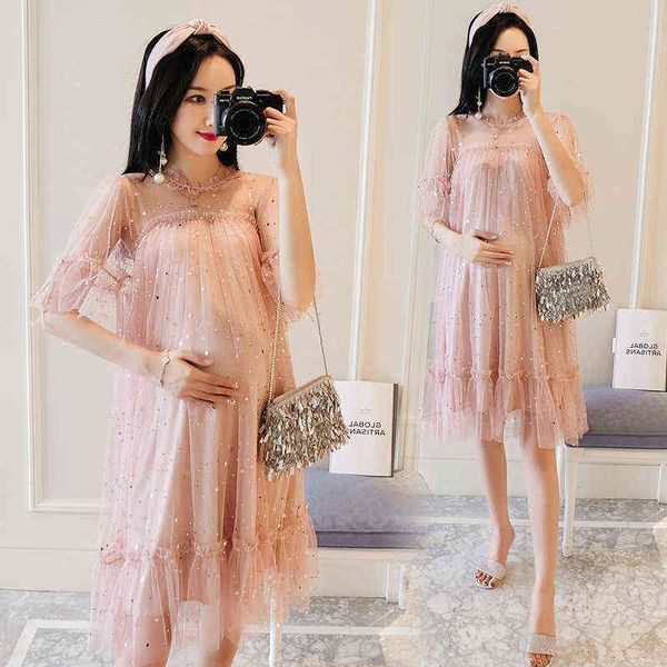 

maternity clothes women pregnant dresses korean short sleeve pregnancy clothes maternity set clothes maternity dresses g220418, White