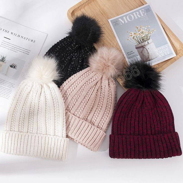 

winter autumn knitted pompom beanies hats for women cute solid soft warm cap crochet outdoor casual ski snow beanie hat, Blue;gray