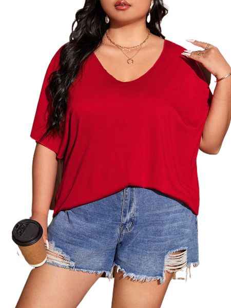 

plus solid batwing sleeve t-shirt u3sp#, Black