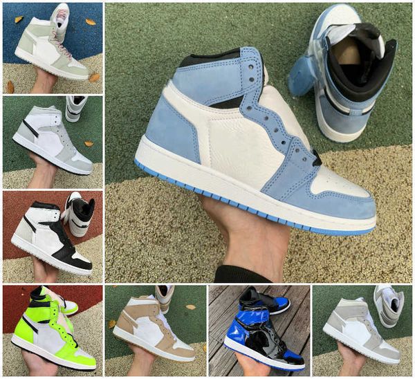 

jumpman 1 1s og basketball shoes mens women university blue unc hyper royal bred patent black toe dark mocha twist tan gum linen smoke grey