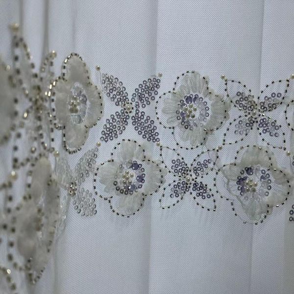 Vorhang Vorhänge Französisch Luxus Pailletten Perlen Blume Spitze Sheer Vorhänge Für Wohnzimmer Schlafzimmer Fenster Tüll Hochzeit Home Decor #4Curtain