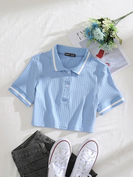 

polo collar rib-knit tee 27x5#, White