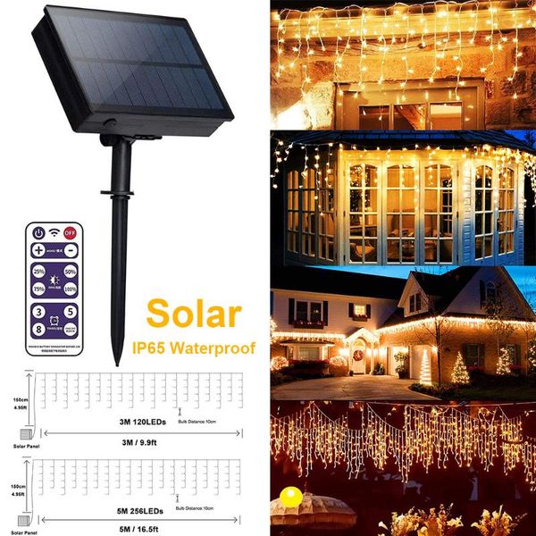 Stringhe telecomando luci per tende a LED ad energia solare decorazioni natalizie stringa di luce impermeabile recinzione balcone fata D30