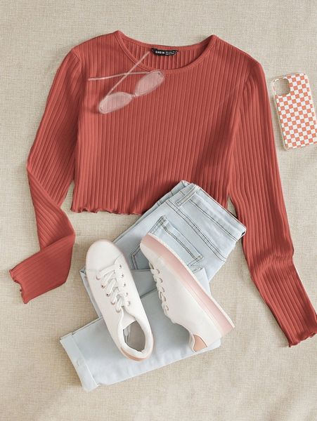 

lettuce edge rib-knit tee w4lj#, White