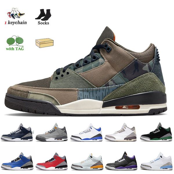 2024 Patchwork Camo 3s Männer Frauen Jumpman 1 Basketballschuhe Pine Green A Ma Maniere Racer Blue Georgetown UNC Black Cement Rust Pink Fragment