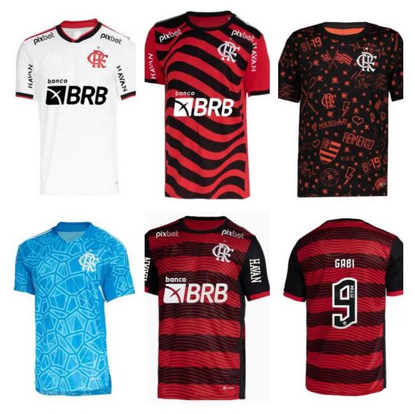 

2022 cr flamengo away soccer jerseys tattoos pre match 22 23 gabriel barbosa ribeiro special 2023 kids player version negra man fan excellen, Black;yellow