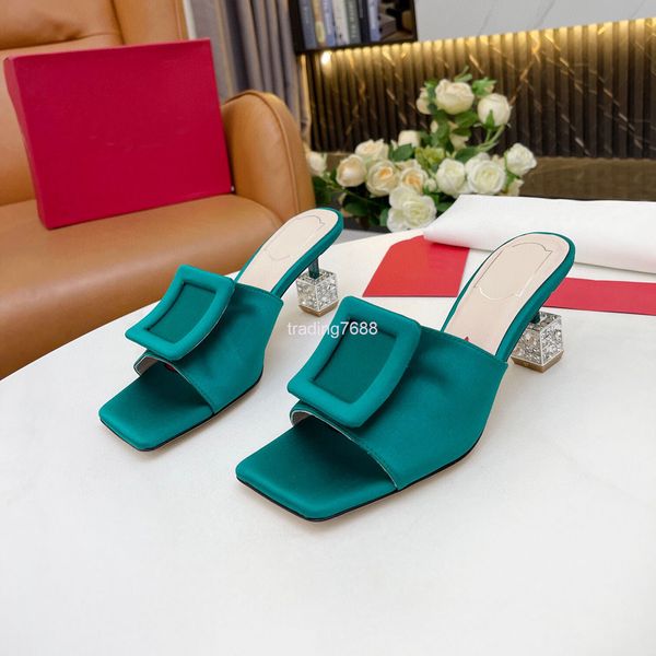 

sandals summer fashion square buckle crystal heel one-sided belt head korean version external wearing sandals and high-heeled, Black