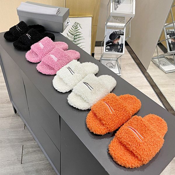 

winter fur fluffy furry warm letters slippers women home comfortable fuzzy luxurys sandals flip flops lazy ladies wool slides 2022 pool mule, Black