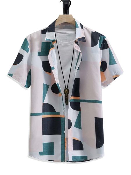 

romwe guys allover print shirt without tee k9ct#, White;black