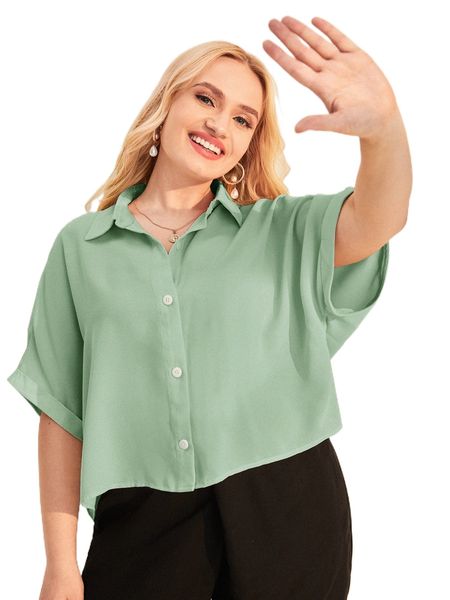 

plus batwing sleeve solid shirt 77ai#, Black