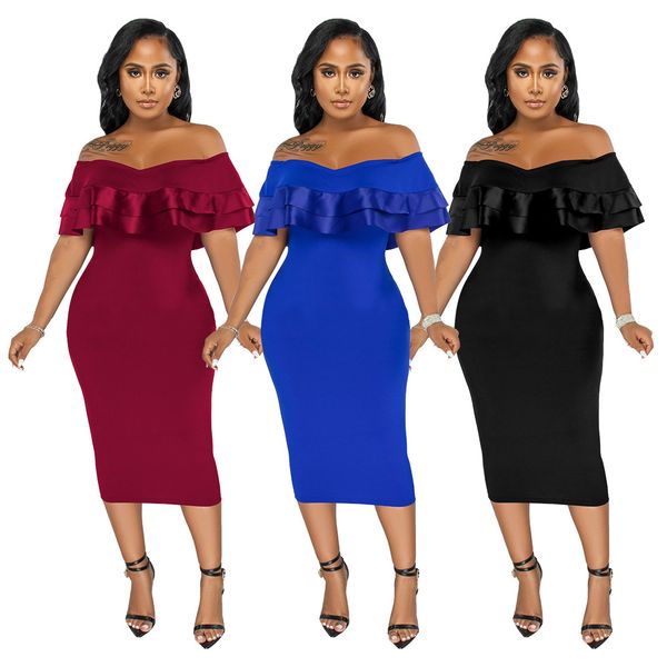 

2022 new style spring and summer dress temperament one-shoulder ruffle dress, Black;gray