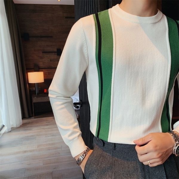 

british style autumn winter sweater men fashion long sleeve pullovers men knit sweaters patchwork color o-neck pull homme 201203, White;black