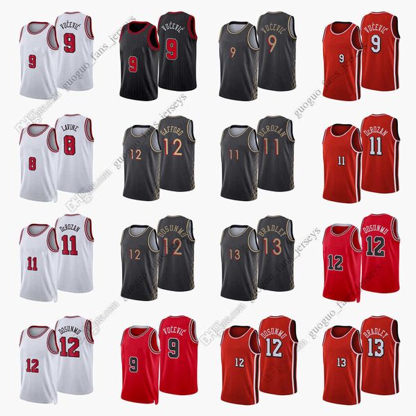 

custom printed 2022 new city basketball jerseys 8 lavine 9 vucevic 11 derozan 12 gafford 13 bradley red white black jersey size s--xxxl, Black;red