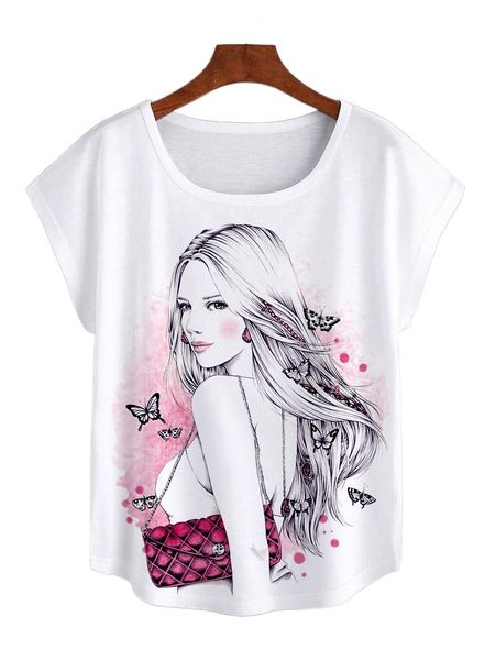 

figure graphic batwing sleeve tee p0w7#, White