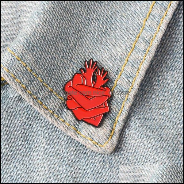 

pinsbrooches jewelry organ heart enamel pins badges bloodthirsty hug brooches dark red arms lapel pin denim shirt collar punk fashion dhwyf, Gray