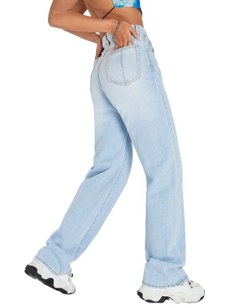 

high waist solid jeans 728b#, Blue