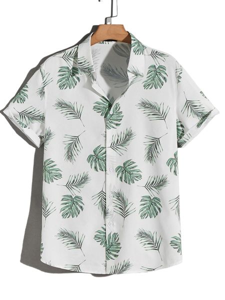 

men tropical print button through shirt 68nk#, White;black