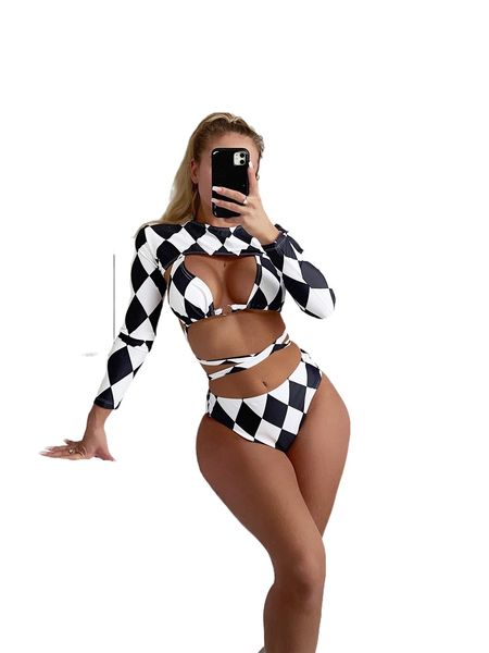 

3pack geo color block lace up bikini swimsuit & cover up b21l#, White;black