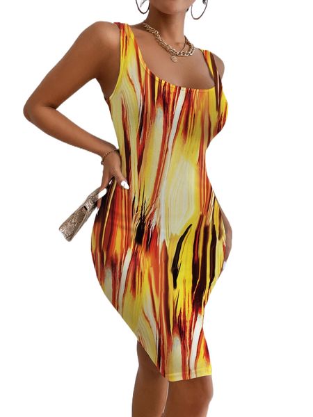 

allover print tank dress y13e#, Black;gray