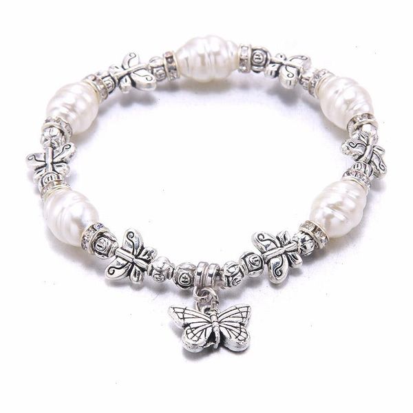 

fashion womens pearl bracelet strand 18mm five styles of jewelry butterfly, Black