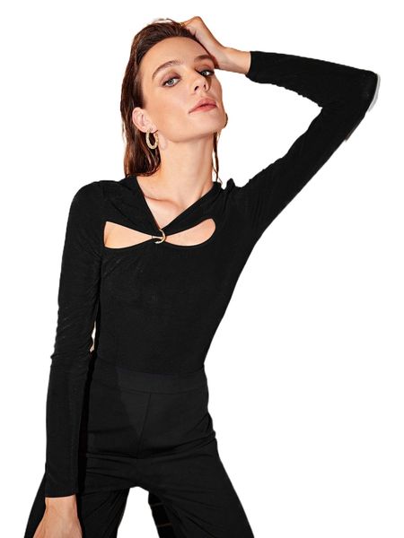 

motf premium slim cut-out twist front bodysuit x7ra#, White