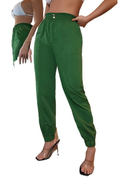 

paperbag waist slant pocket carrot pants w4wx#, Black;white