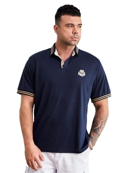 

extended sizes men striped trim polo shirt r4pr#, White;black