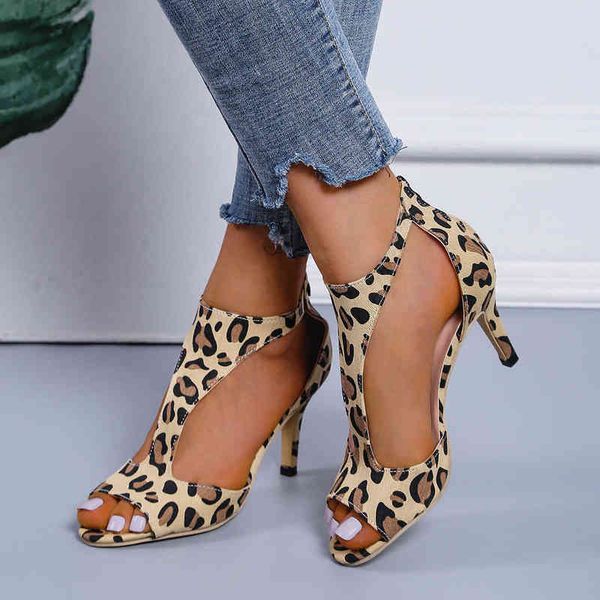 

heels shoes for women elegant medium heel high sandals summer 2022 spring zebra leopardprint pumps ankle strap party open toe y220607, Black