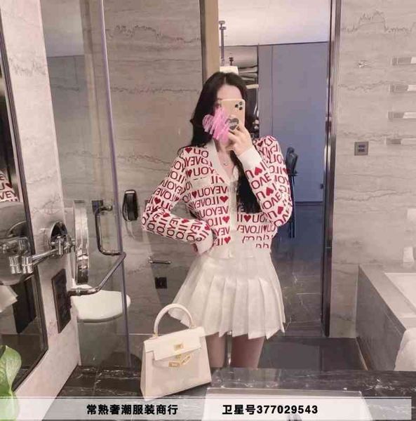 

women's knits & tees spring 2022 new i love you double layer jacquard small v-neck knitted cardigan jacket women yuag, White