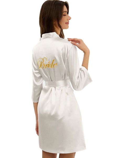 

letter embroidery belted satin bride robe 90pe#, Black;red