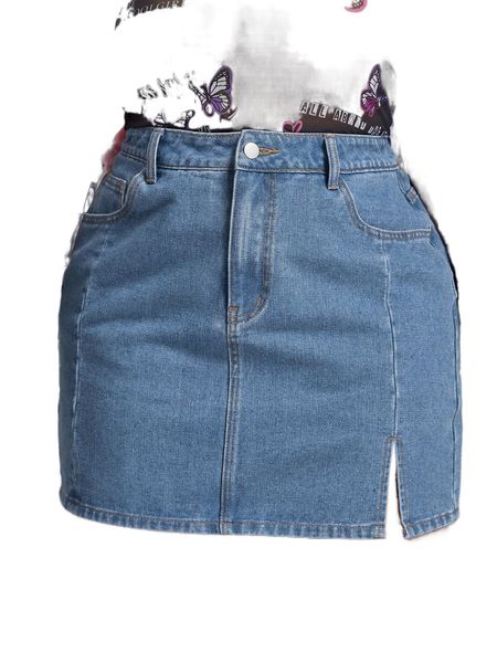 

plus solid slit hem denim skirt l2cn#, Black