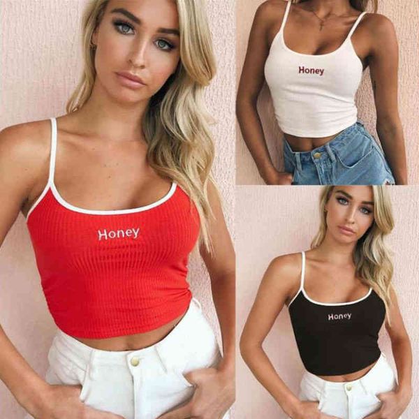 

women's tanks camis 2022 summer letter contrast slim fitting knitted suspender glhu, White