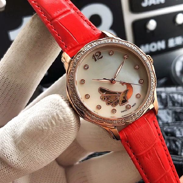 

boutique women's watch 32mm mechanical movement 316 stainless steel shell leather with highstrength glass mirror fashion personality wi, Slivery;golden