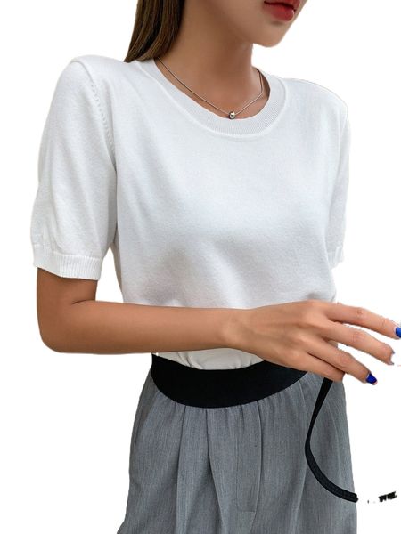 

dazy solid puff sleeve knit 71eb#, White;black