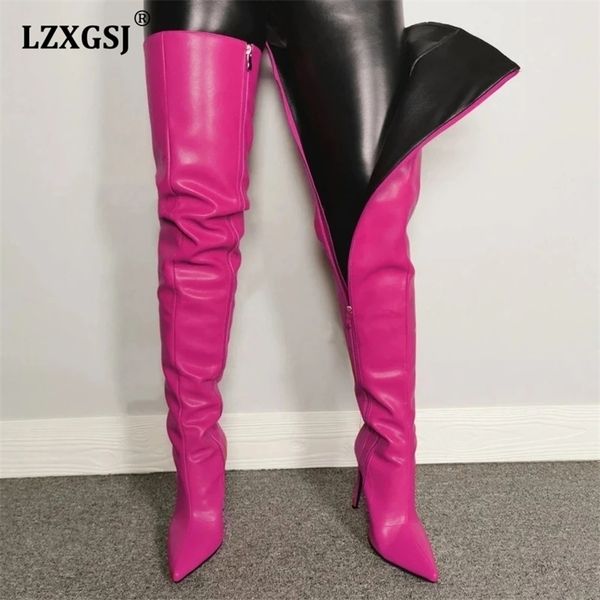 

colorful long boots for girls womens overtheknee boots pu leather women high knee boots high heels boot female 220815, Black