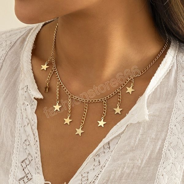 

boho metal pentagram tassel pendant necklace women's vintage fashion simple creative gold charm necklaces girls party jewelry, Silver